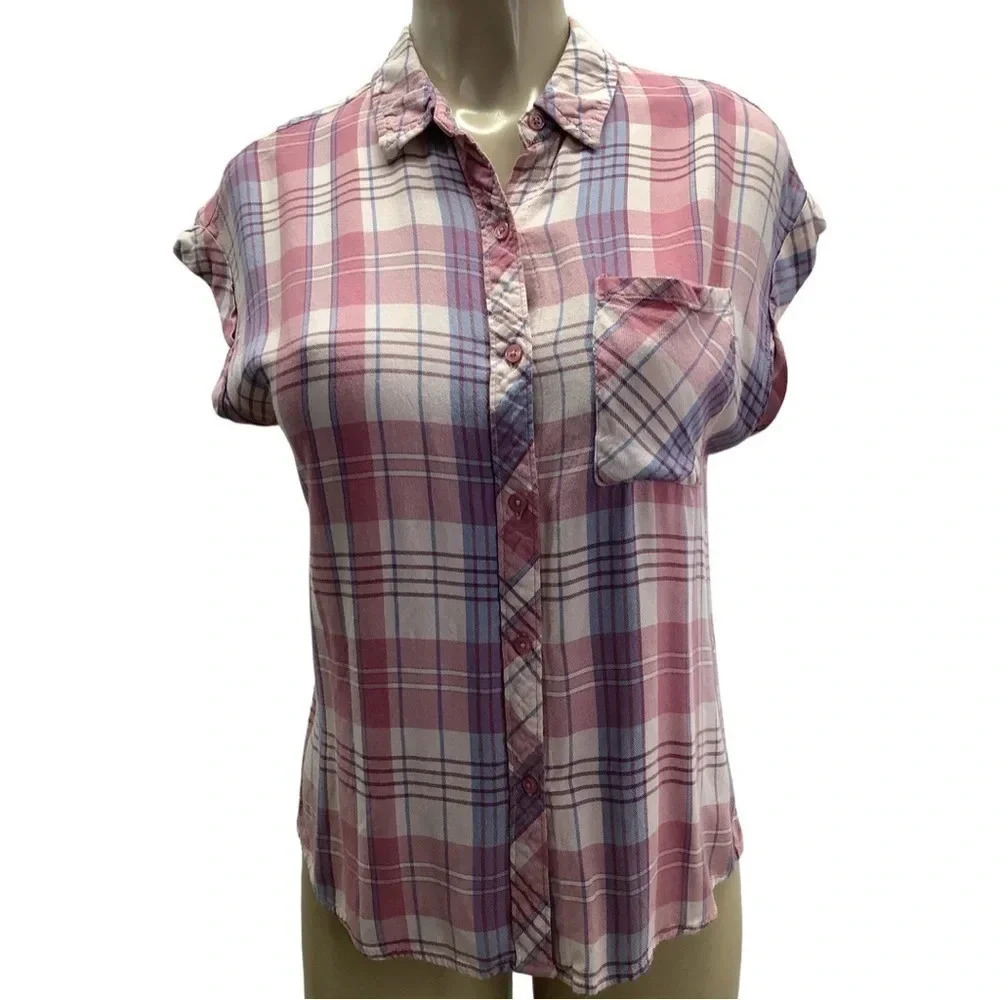 Vintage hearts by Como checkered button down top (Preowned)